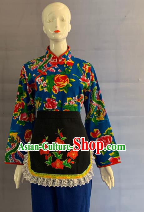 China Folk Dance Garment Costumes Traditional Yangko Dance Navy Outfits Clothing