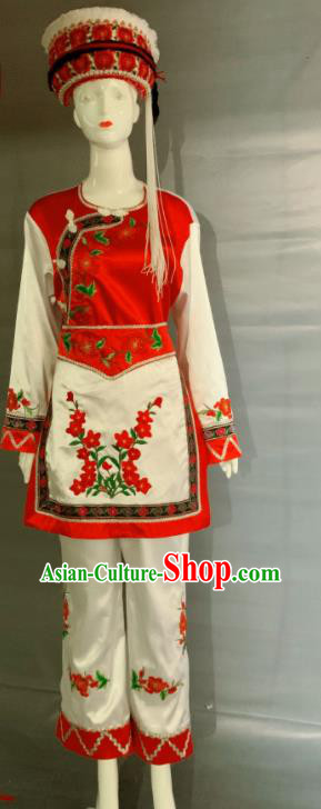 Chinese Bai Nationality Dance Clothing Minority Country Woman Uniforms Yunnan Ethnic Garment Costumes and Headpiece