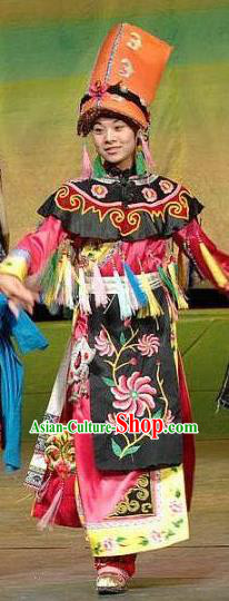 Chinese Sichuan Ethnic Festival Garment Costumes Qiang Nationality Stage Performance Clothing Minority Wedding Bride Dress Uniforms and Headdress