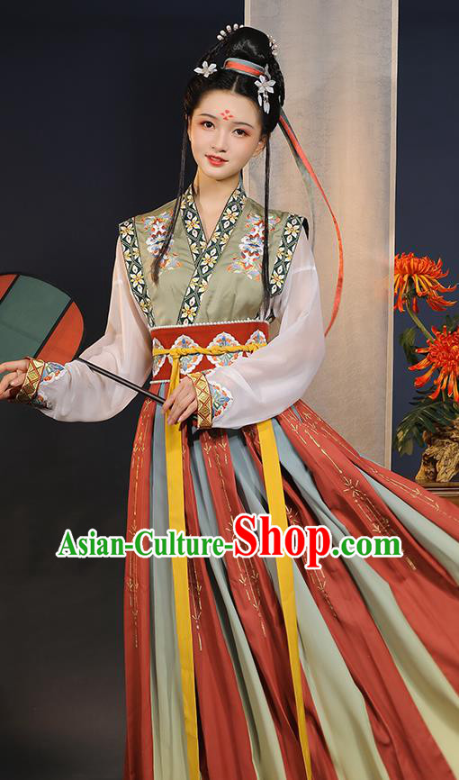 China Tang Dynasty Palace Lady Historical Clothing Ancient Royal Princess Dance Embroidered Hanfu Dress Garments