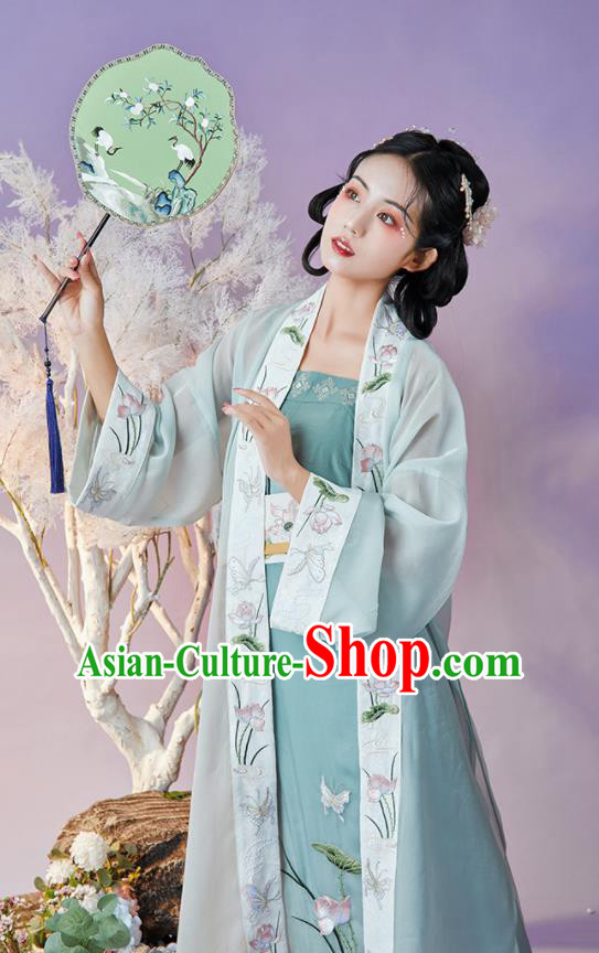 China Song Dynasty Nobility Lady Historical Clothing Ancient Young Woman Embroidered Green Hanfu Dress Garments