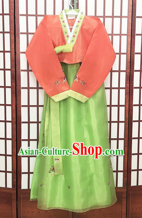 Korean Wedding Pink Blouse and Green Dress Traditional Hanbok Costume Bride Fashion Garments Court Princess Clothing
