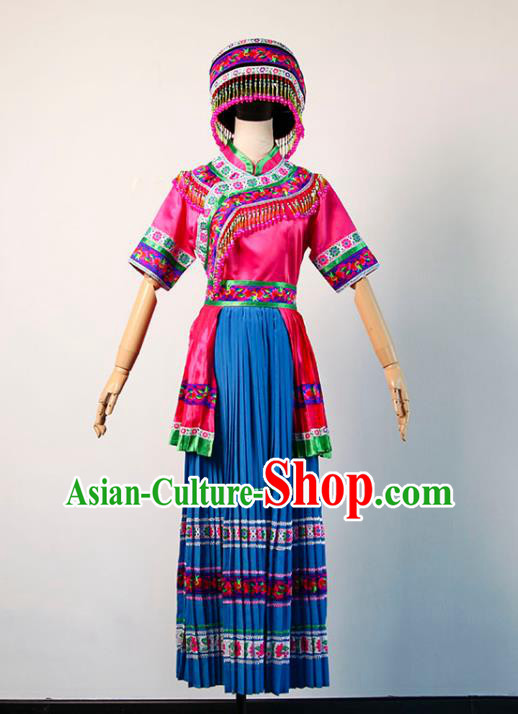 Chinese Li Nationality Female Dress Hainan Ethnic Folk Dance Garment Costumes Minority Stage Performance Clothing