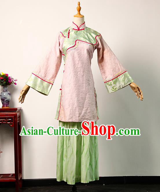 China Ancient Young Mistress Pink Blouse and Green Skirt Qing Dynasty Garments Traditional Drama Da Zhai Men Noble Lady Clothing