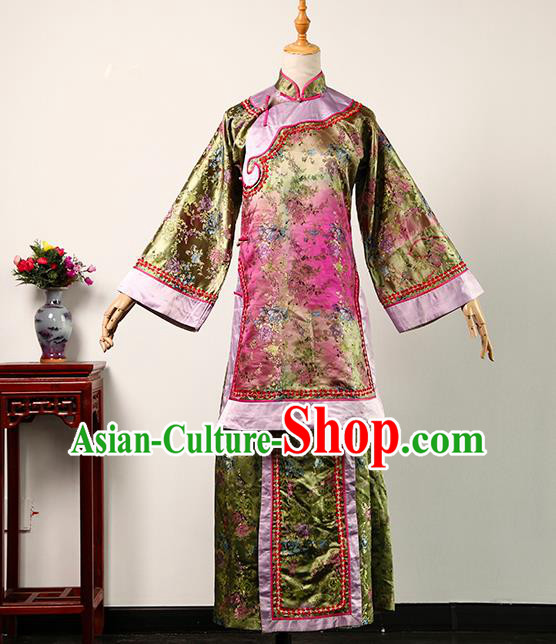 China Ancient Elderly Woman Green Blouse and Skirt Qing Dynasty Garments Traditional Drama Treading On Thin Ice Royal Ranee Clothing