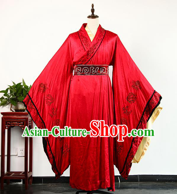 Chinese Han Dynasty Emperor Red Imperial Robe Apparels Ancient King Clothing Drama Cosplay Monarch Liu Che Garment Costume