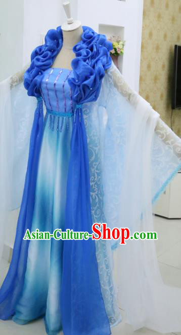China Traditional Drama The Legend of Crazy Monk Leng Bingxin Clothing Ancient Fairy Blue Hanfu Dress Cosplay Swordswoman Garments