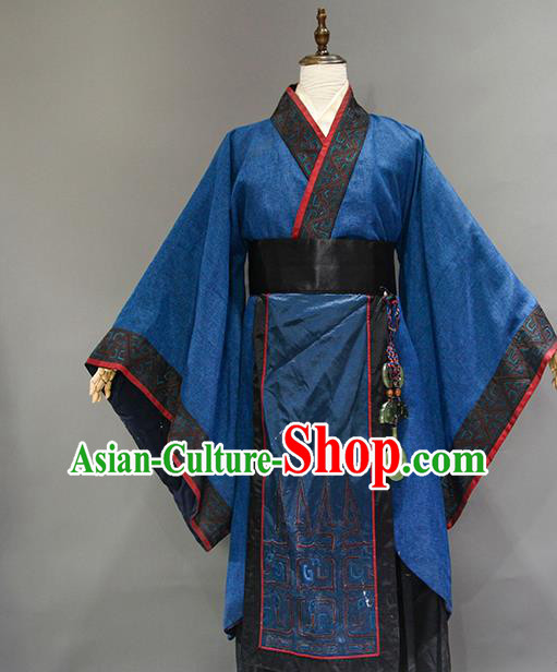 Chinese Han Dynasty Royal Highness Apparels Ancient Lord Hanfu Clothing Drama Romance of The Three Kingdoms Liu Bei Garment Costume