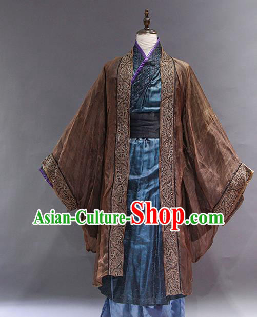 Chinese Han Dynasty Official Apparels Ancient King Hanfu Clothing Drama Romance of The Three Kingdoms Lu Su Garment Costume