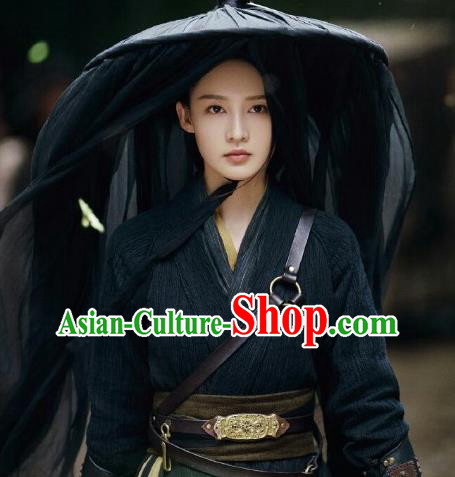 China Ancient Female Knight Black Hanfu Dress Cosplay Southern and Northern Dynasties Swordswoman Garments Traditional Drama The Song of Glory Shen Lige Clothing