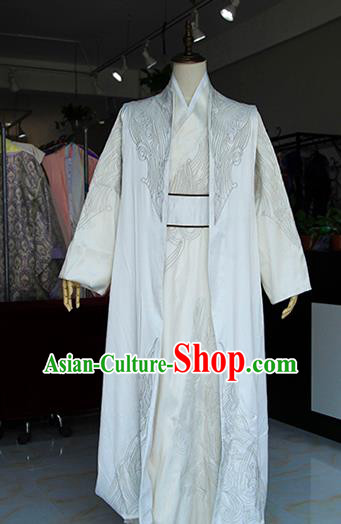 Chinese Song Dynasty Young Childe Apparels Ancient Swordsman White Hanfu Clothing Drama The Water Margin Cosplay Garment Costume
