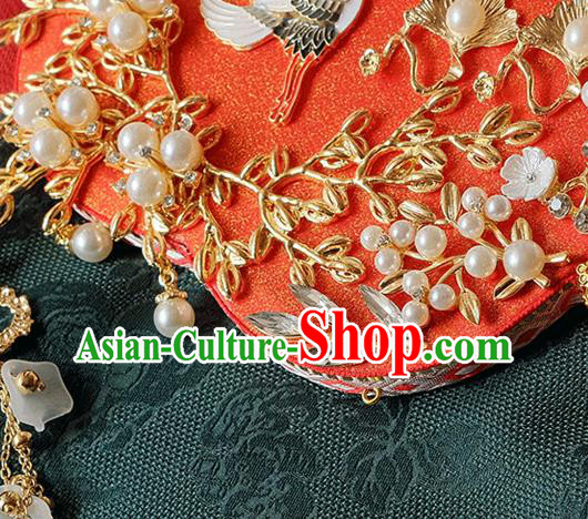 China Handmade Red Silk Fan Traditional Wedding Fan Bride Palace Fan Classical Dance Fan