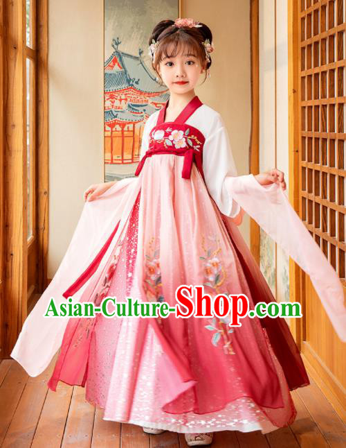 Chinese Traditional Red Hanfu Dress Ancient Tang Dynasty Princess Garment Children Performance Clothing