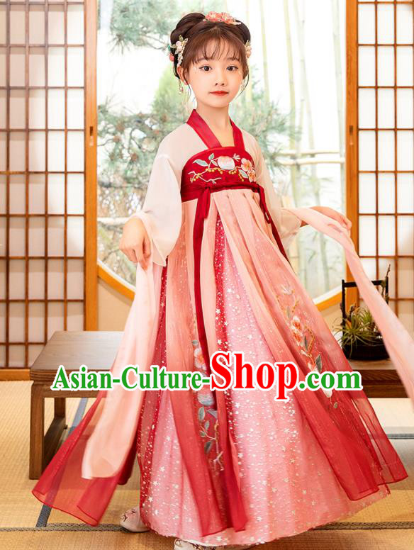 Chinese Traditional Red Hanfu Dress Ancient Tang Dynasty Princess Garment Children Performance Clothing