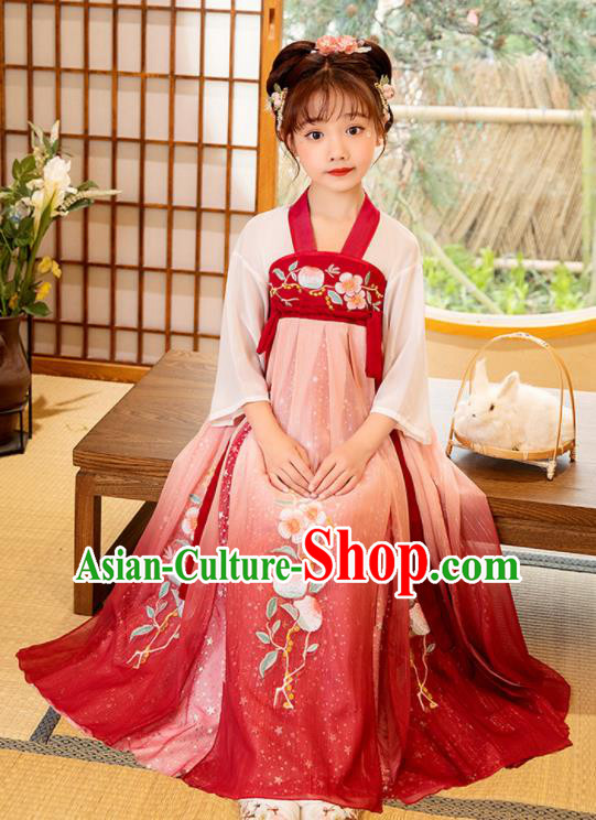 Chinese Traditional Red Hanfu Dress Ancient Tang Dynasty Princess Garment Children Performance Clothing