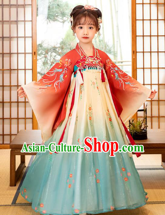 Chinese Ancient Tang Dynasty Princess Garments Children Classical Dance Clothing Traditional Hanfu Dress