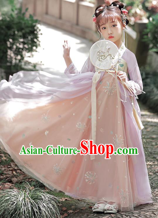 Chinese Children Classical Dance Clothing Traditional Lilac Hanfu Dress Ancient Tang Dynasty Girl Princess Garments
