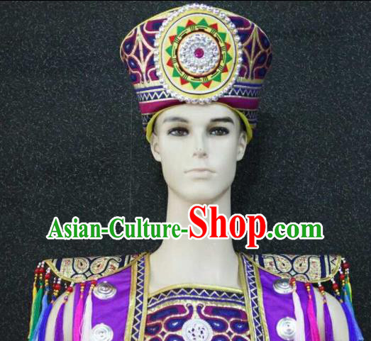 China Traditional Zhuang Nationality Wedding Outfits Clothing Guangxi Ethnic Bridegroom Garment Costumes and Hat