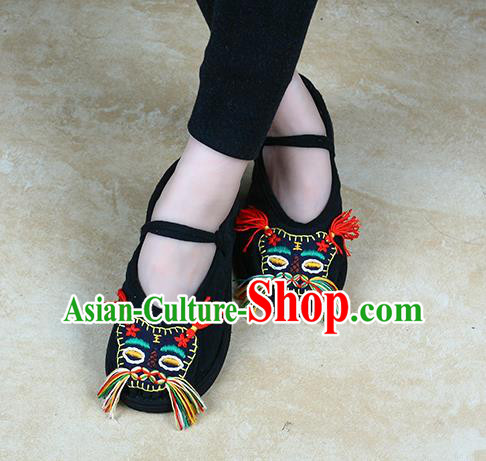China National Folk Dance Cloth Shoes Embroidered Tiger Head Shoes Handmade Black Canvas Shoes