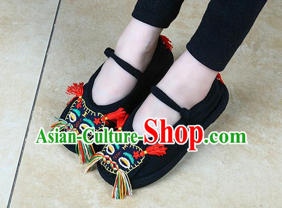China National Folk Dance Cloth Shoes Embroidered Tiger Head Shoes Handmade Black Canvas Shoes