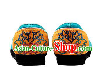 China National Blue Flax Shoes Embroidered Shoes Handmade Woman Cloth Shoes Folk Dance Shoes
