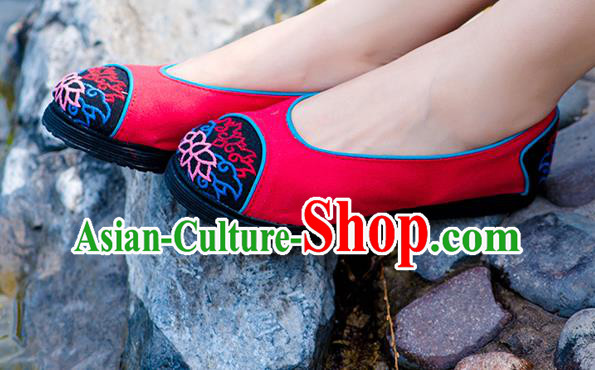 China Folk Dance Shoes National Red Flax Shoes Embroidered Shoes Handmade Woman Cloth Shoes