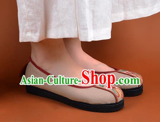 China Kung Fu Embroidered Shoes Handmade Cloth Shoes Woman Khaki Canvas Shoes National Folk Dance Shoes