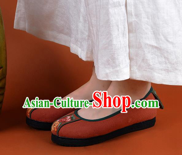 China National Folk Dance Shoes Kung Fu Embroidered Shoes Handmade Cloth Shoes Woman Orange Canvas Shoes