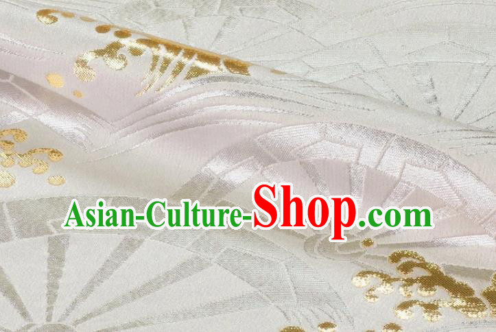 Japanese Traditional Kimono Cloth Fabric White Brocade Nishijin Tapestry Satin Classical Wheel Pattern Damask
