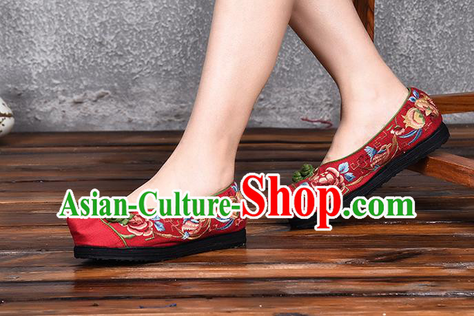 China National Woman Cloth Shoes Traditional Embroidered Shoes Handmade Red Canvas Shoes Folk Dance Shoes