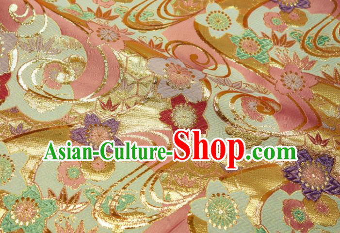 Japanese Traditional Kimono Satin Cloth Pink Brocade Fabric Nishijin Tapestry Classical Sakura Bamboo Pattern Damask
