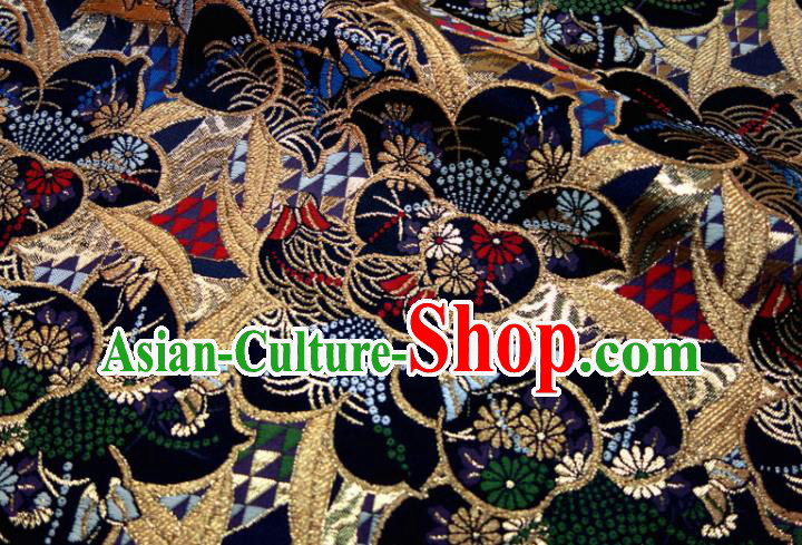 Japanese Nishijin Tapestry Classical Flowers Pattern Damask Traditional Kimono Satin Cloth Black Brocade Fabric