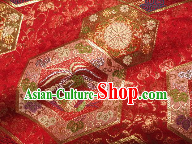 Japanese Kimono Satin Cloth Nishijin Tapestry Classical Damask Traditional Phoenix Pattern Red Brocade Fabric