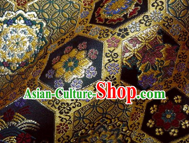 Japanese Traditional Tortoise Shell Pattern Black Brocade Fabric Kimono Satin Cloth Nishijin Tapestry Classical Damask