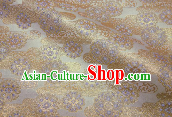 Japanese Royal Peony Pattern White Brocade Kimono Satin Cloth Traditional Damask Drapery Classical Nishijin Tapestry Fabric