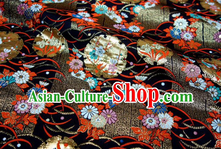 Japanese Classical Nishijin Tapestry Royal Plum Blossom Pattern Black Brocade Fabric Kimono Satin Cloth Traditional Damask Drapery