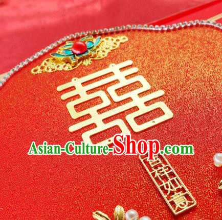 China Handmade Red Silk Fan Traditional Wedding Fan Bride Palace Fan Classical Dance Fan
