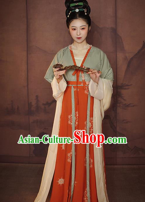 China Traditional Tang Dynasty Palace Lady Historical Clothing Ancient Court Beauty Hanfu Dress Garments for Women