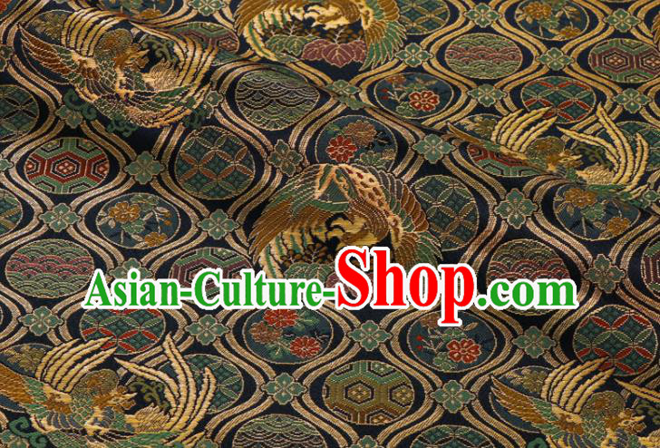 Japanese Traditional Damask Drapery Classical Nishijin Tapestry Fabric Royal Phoenix Pattern Navy Brocade Kimono Satin Cloth