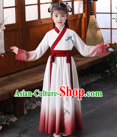 Chinese Children Classical Dance Performance Clothing Traditional Embroidered Red Hanfu Dress Girl Princess Garments