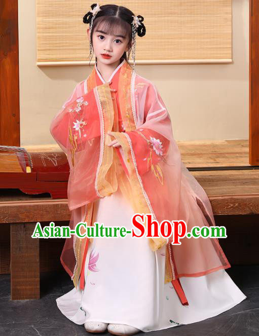 Chinese Traditional Children Performance Pink Hanfu Dress Ancient Girl Princess Garments Classical Dance Clothing