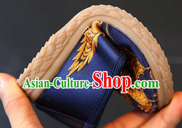 Chinese Traditional Children Hanfu Shoes Boys Embroidered Dragon Shoes Ming Dynasty Blue Cloth Shoes