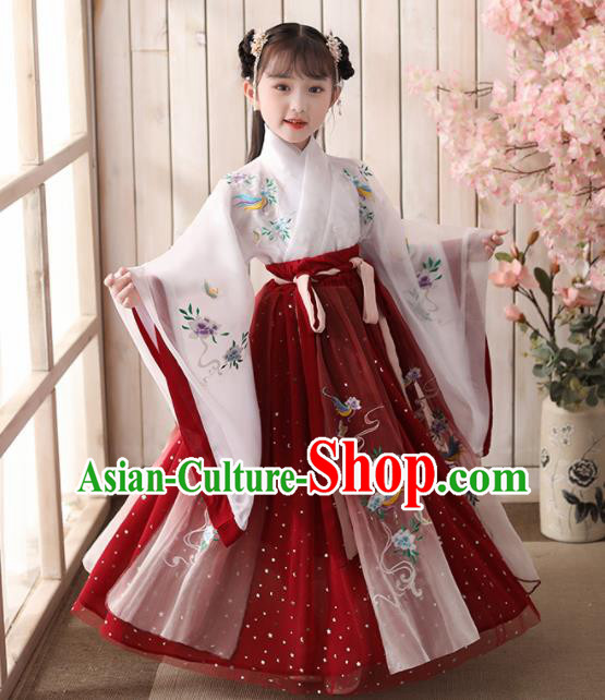 Chinese Traditional Ming Dynasty Children Embroidered Hanfu Dress Ancient Girl Fairy Garments Classical Dance Performance Clothing