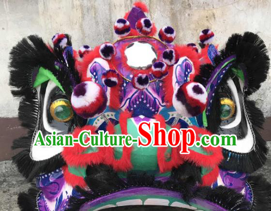 China Lion Dancing Fur Costumes Southern Lion Performance Uniforms Lion Dance Competition Purple Lion Head