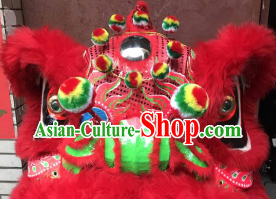 China Lion Dancing Competition Uniforms Handmade Red Fur Lion Head Southern Lion Dance Performance Costumes