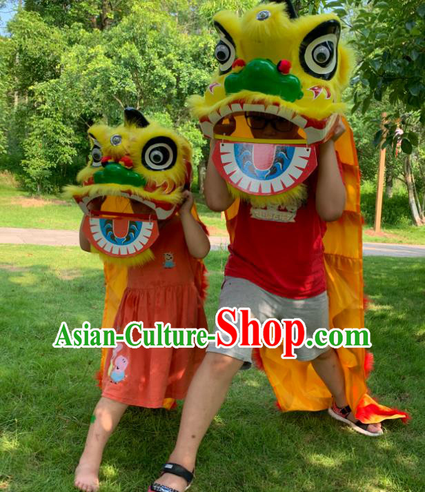 China Handmade Yellow Fur Lion Head Children South Lion Dance Competition Uniforms Spring Festival Lion Dancing Performance Costumes