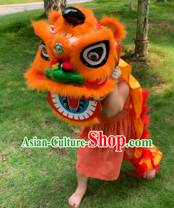 China Spring Festival Lion Dancing Performance Costumes Handmade Orange Fur Lion Head Children South Lion Dance Competition Uniforms