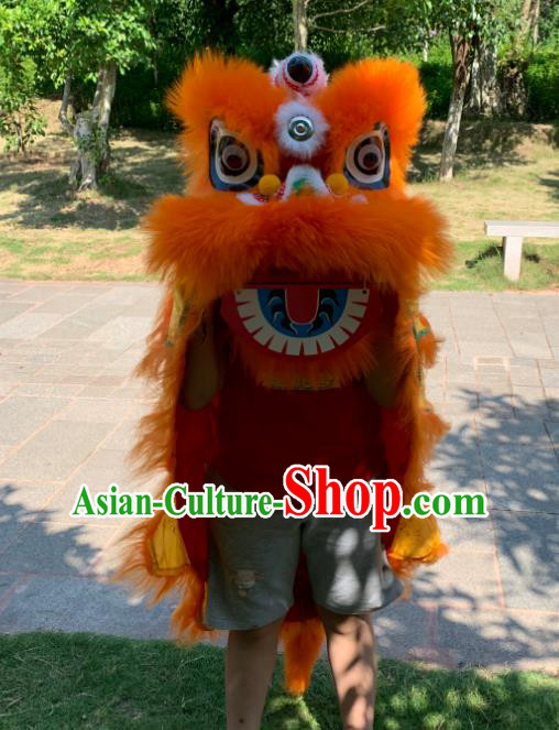 China Spring Festival Lion Dancing Costumes Handmade Children Orange Fur Lion Head South Lion Dance Performance Uniforms