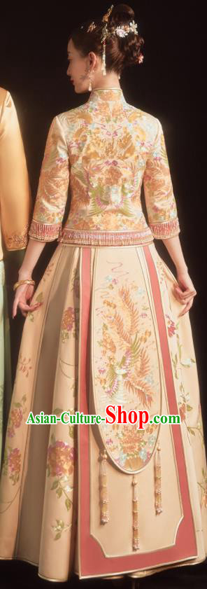 China Toast Clothing Traditional Wedding Garment Costumes Classical Xiuhe Suits Embroidered Bride Champagne Dress