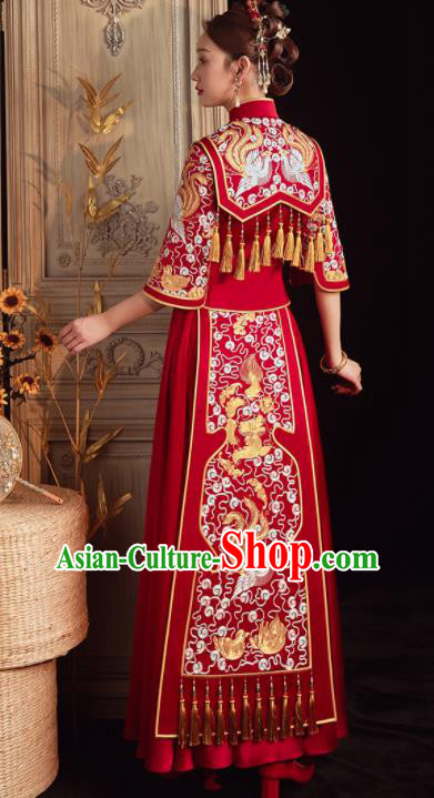 China Embroidered Bride Red Dress Toast Clothing Traditional Wedding Garment Costumes Classical Xiuhe Suits